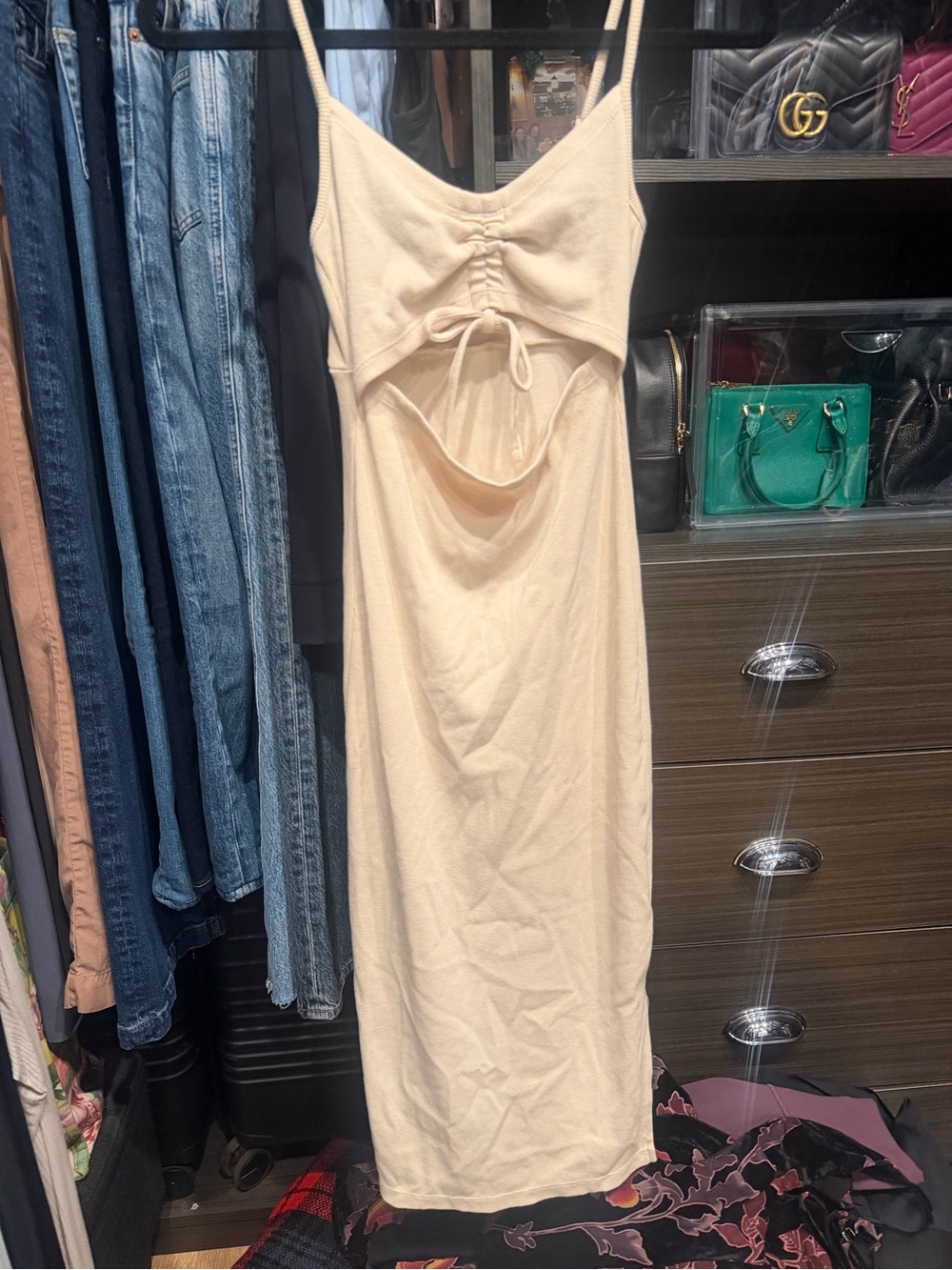 Roxy Cream Backless Spaghetti Strap Dress with Cutout